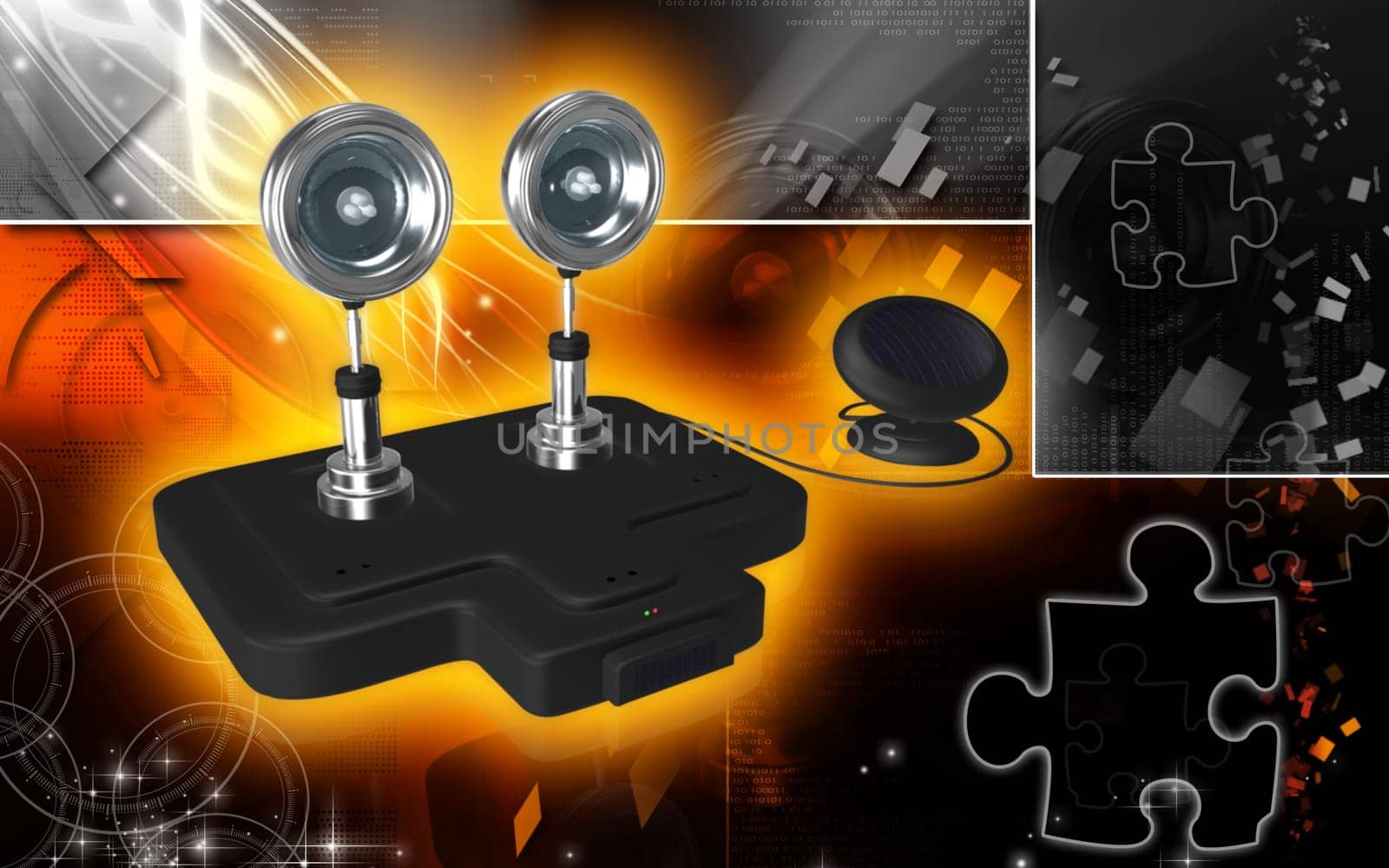 Digital illustration of a Solar security light in colour background