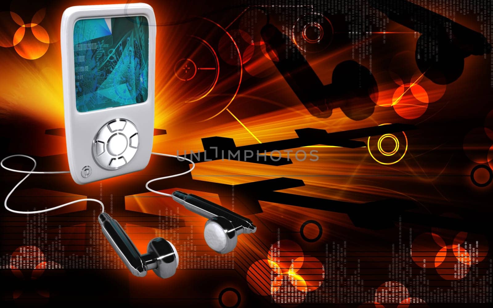 Digital illustration of an I Pod in colour background