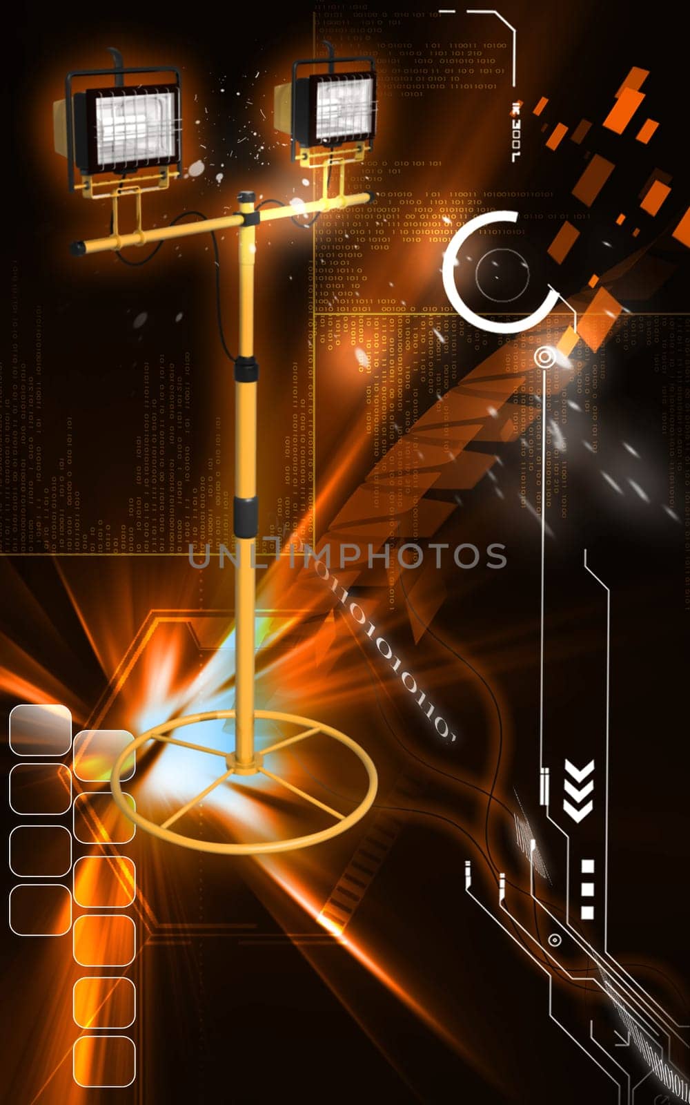Digital illustration of a flood light in colour background