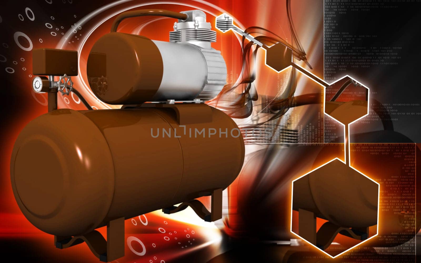 Digital illustration of air compressor in colour background