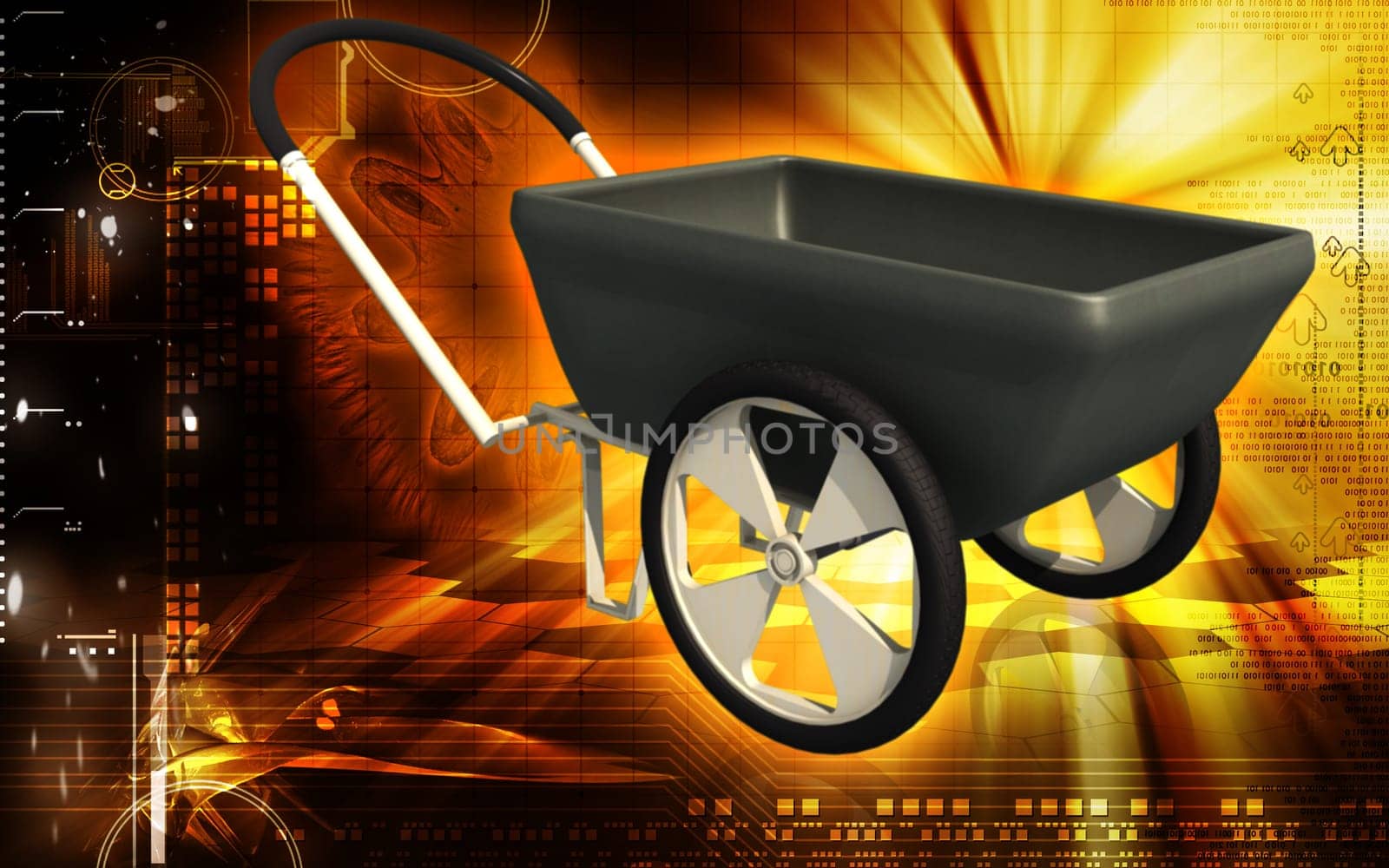 Digital illustration of a Wheel barrow in colour background