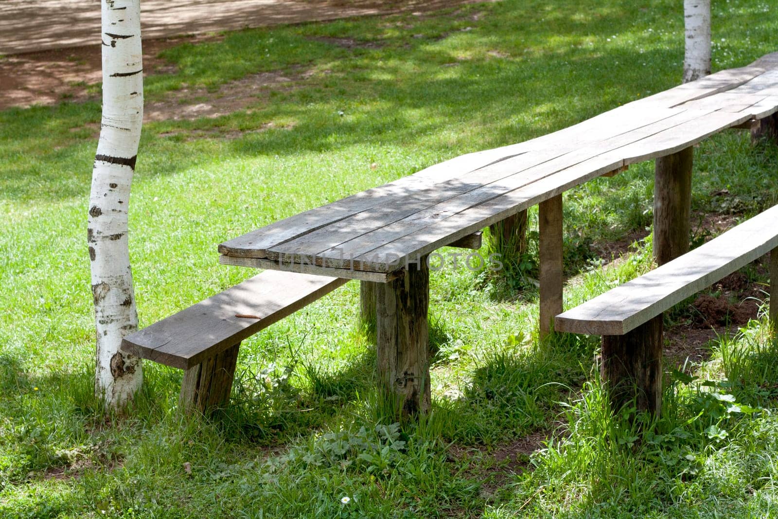 Old wooden bench and table