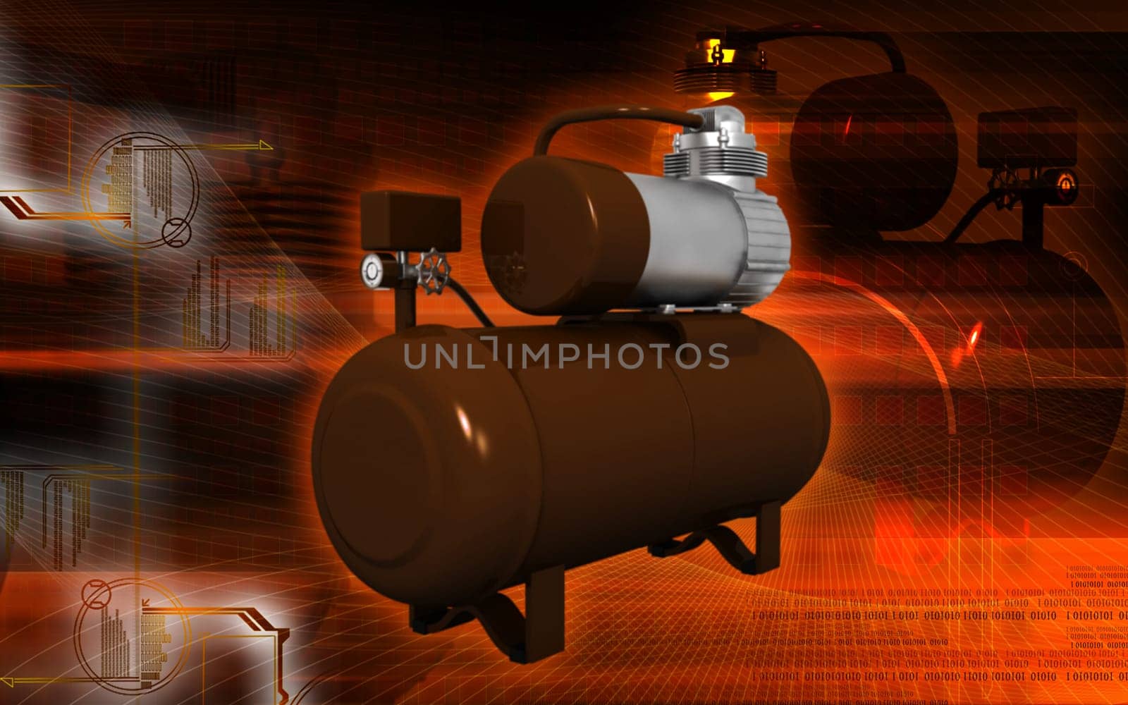 Digital illustration of air compressor in colour background