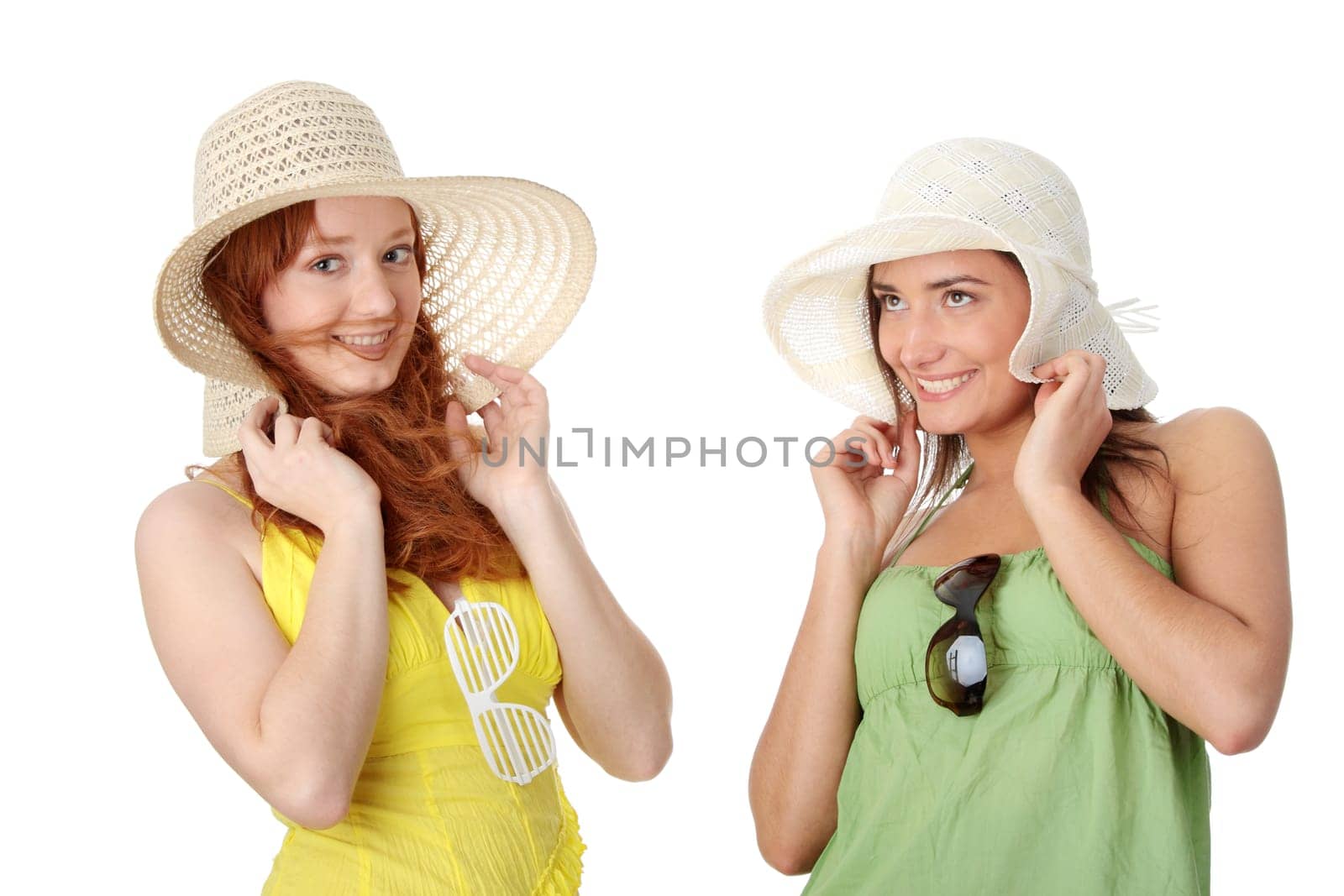 Two women hands fight, isolated on white background