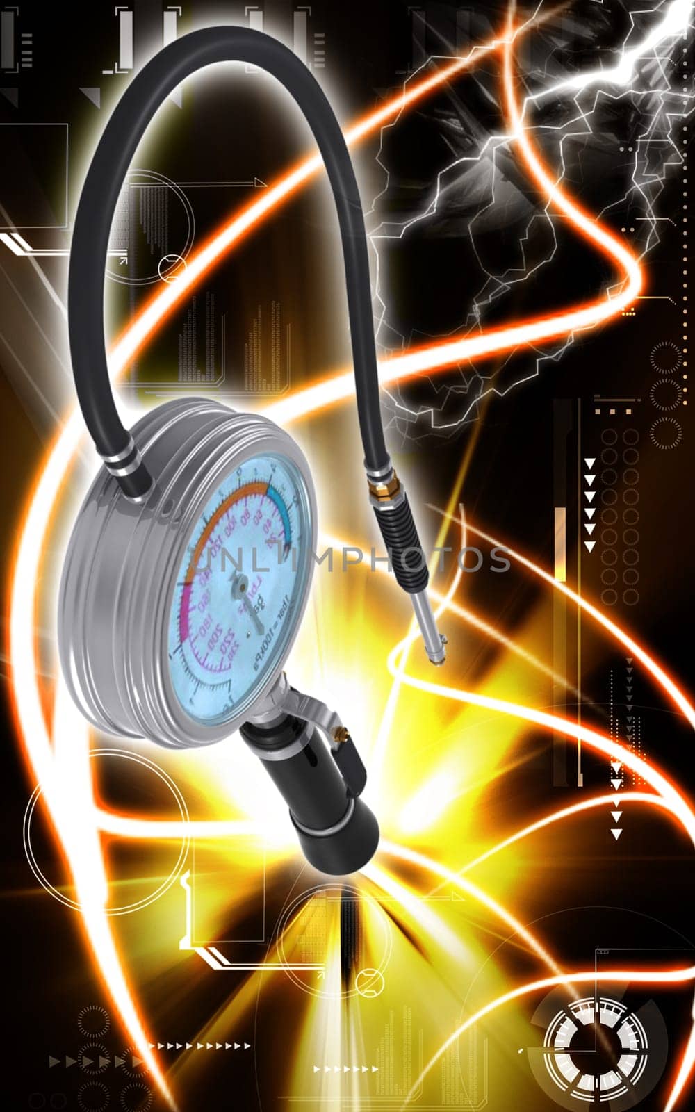 Digital illustration of Air tyre inflator in colour background