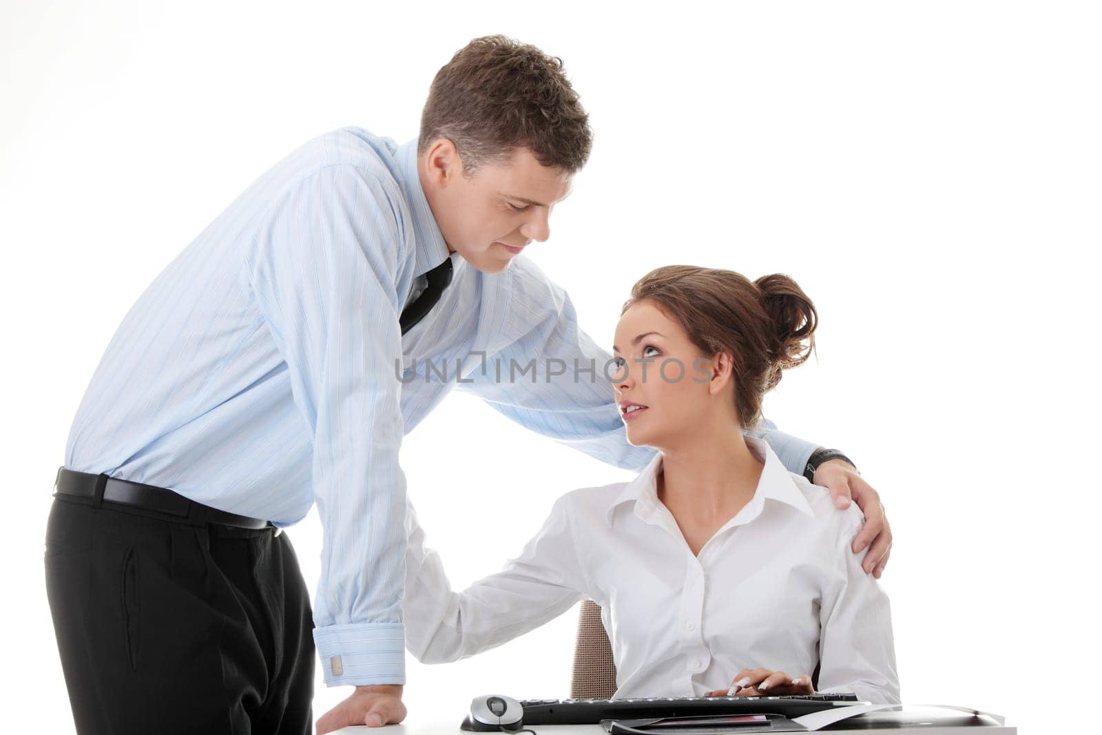 Job romance concept. Business people flitring.