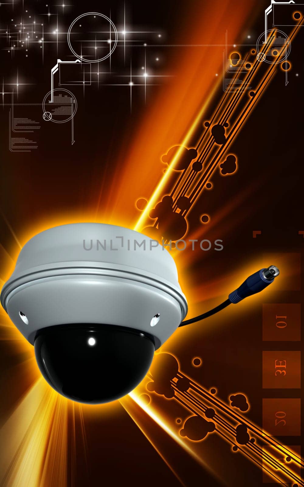 Digital illustration of security camera in colour background