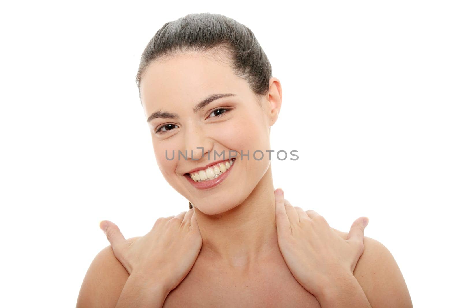 Portrait of the attractive girl without a make-up, isolated on white background