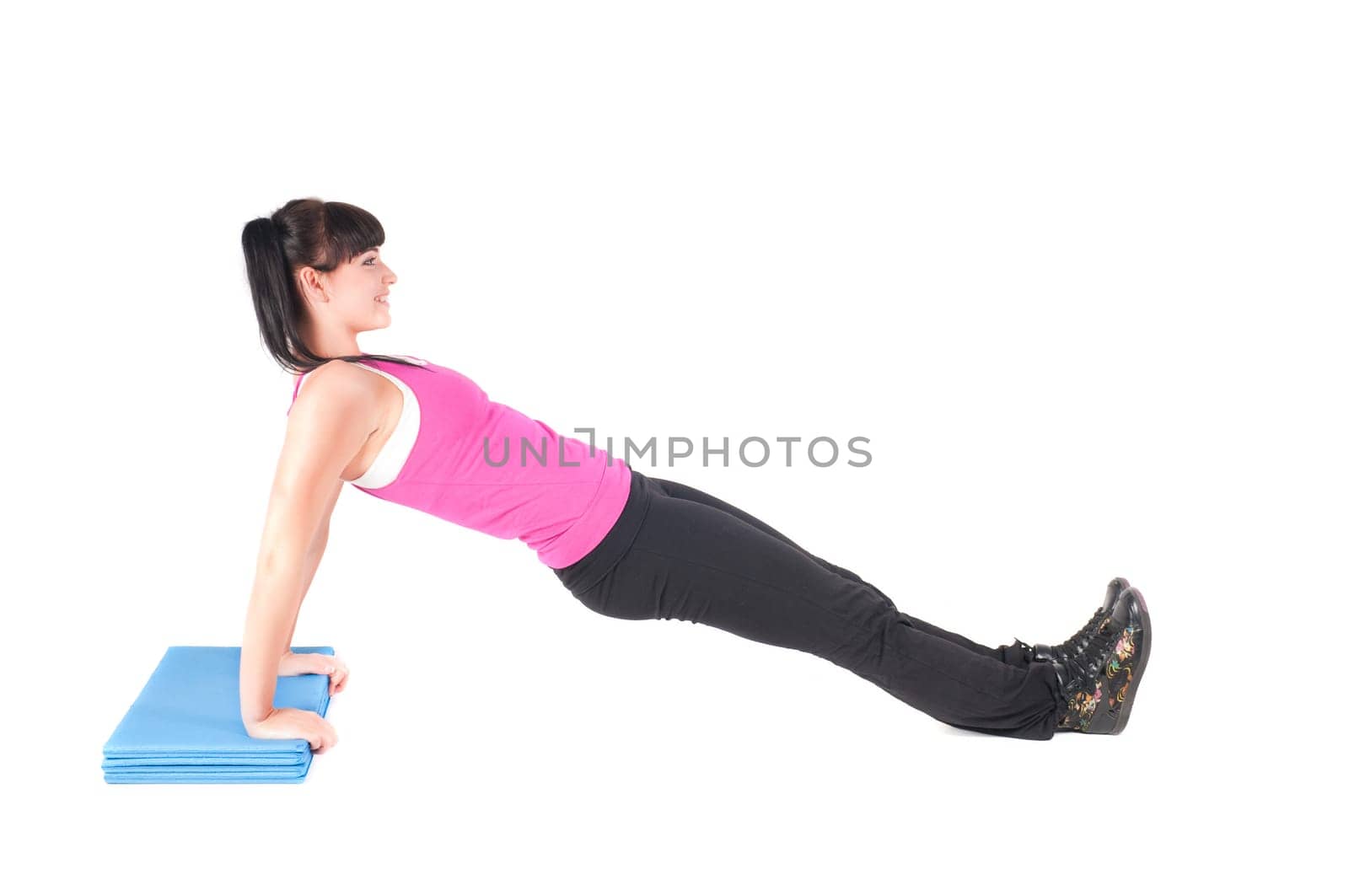 Shoot of fitness instructor isolated on white