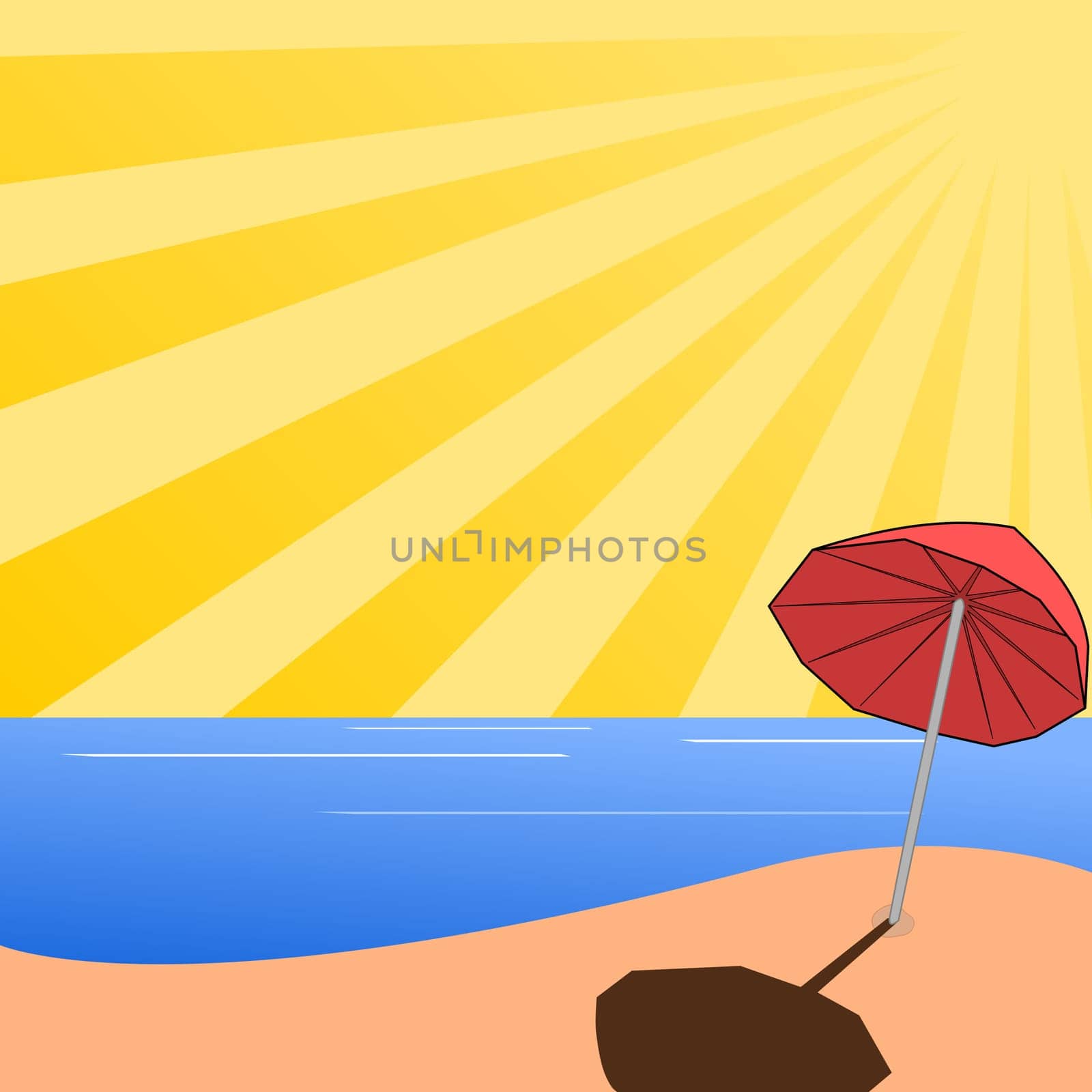 Sunny beach with umbrella
