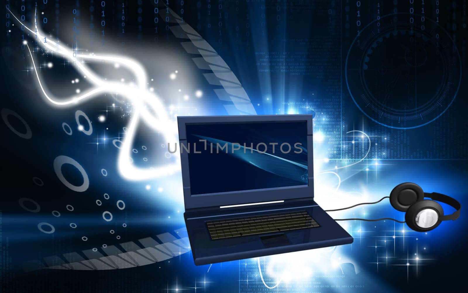 Digital illustration of lap top in colour background