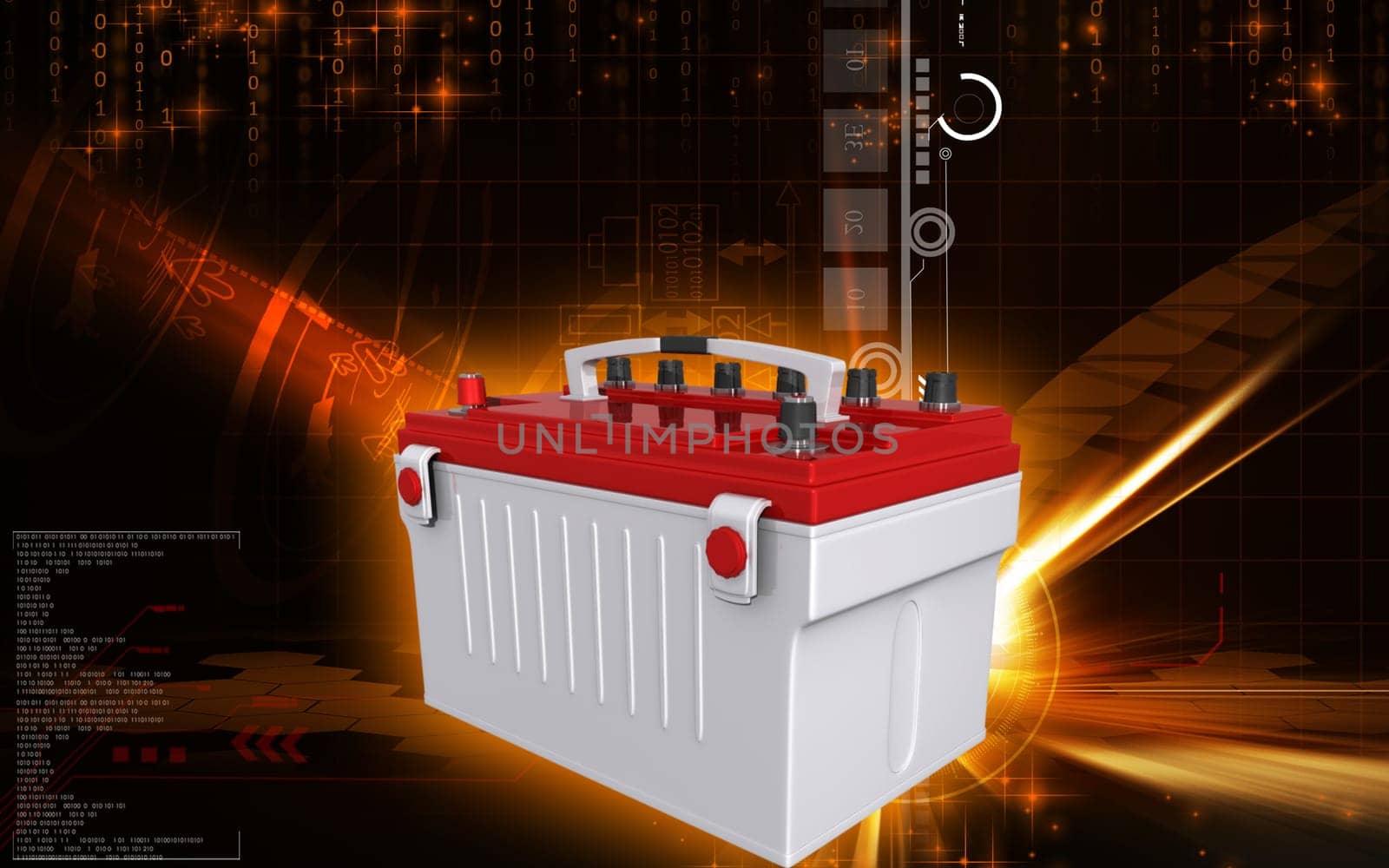 Digital illustration of a battery range in colour background