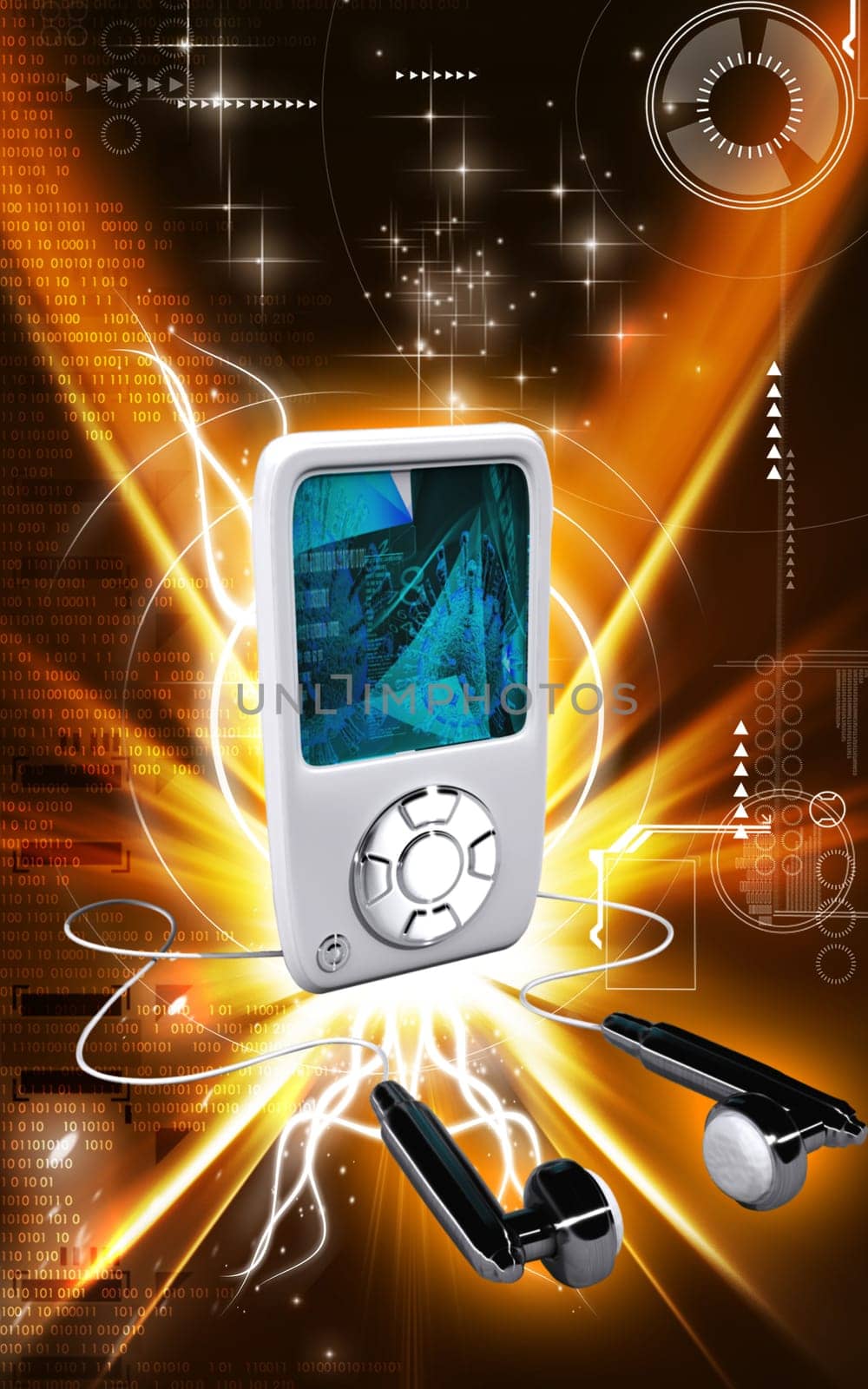 Digital illustration of an I Pod in colour background