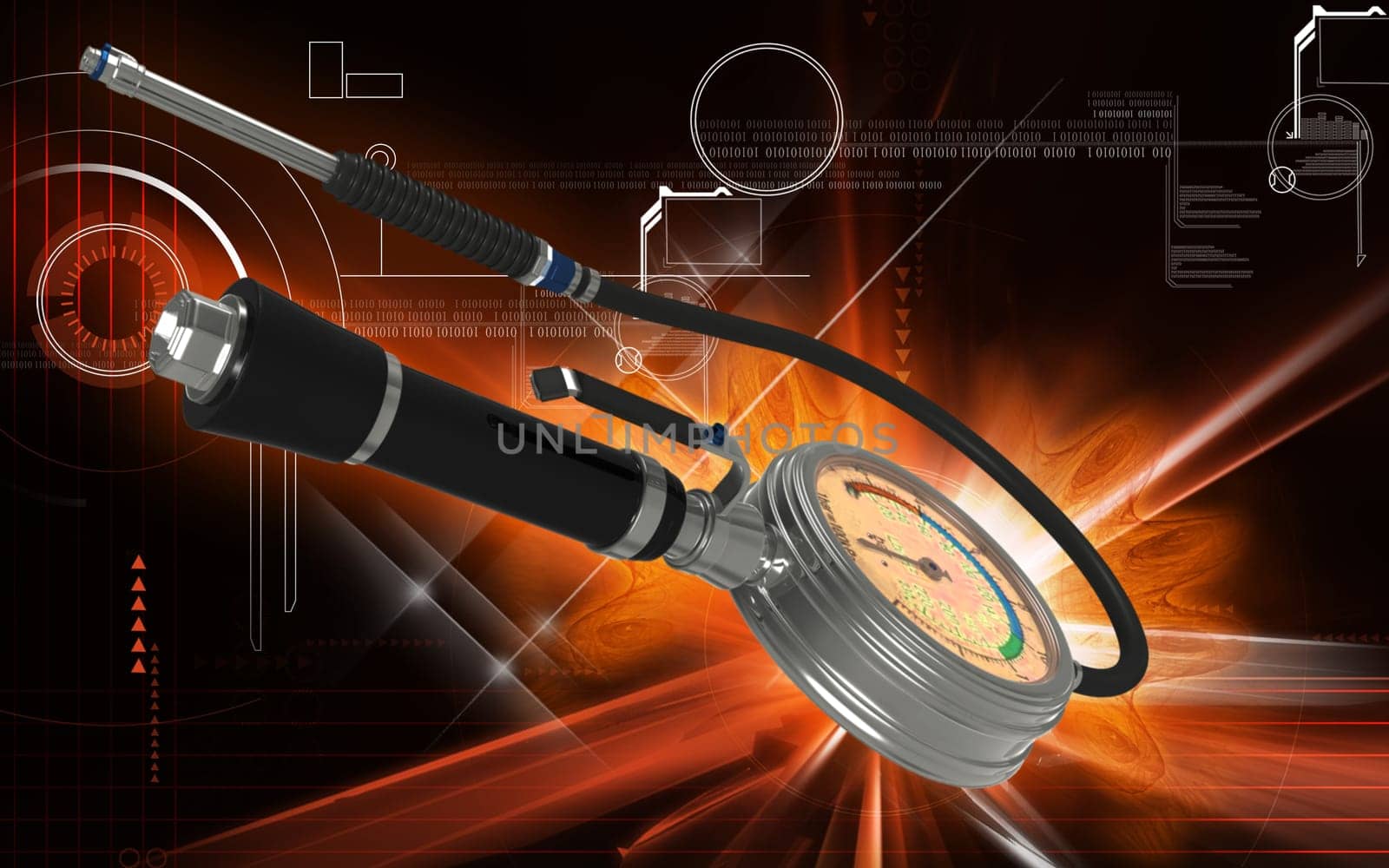 Digital illustration of Air tyre inflator in colour background