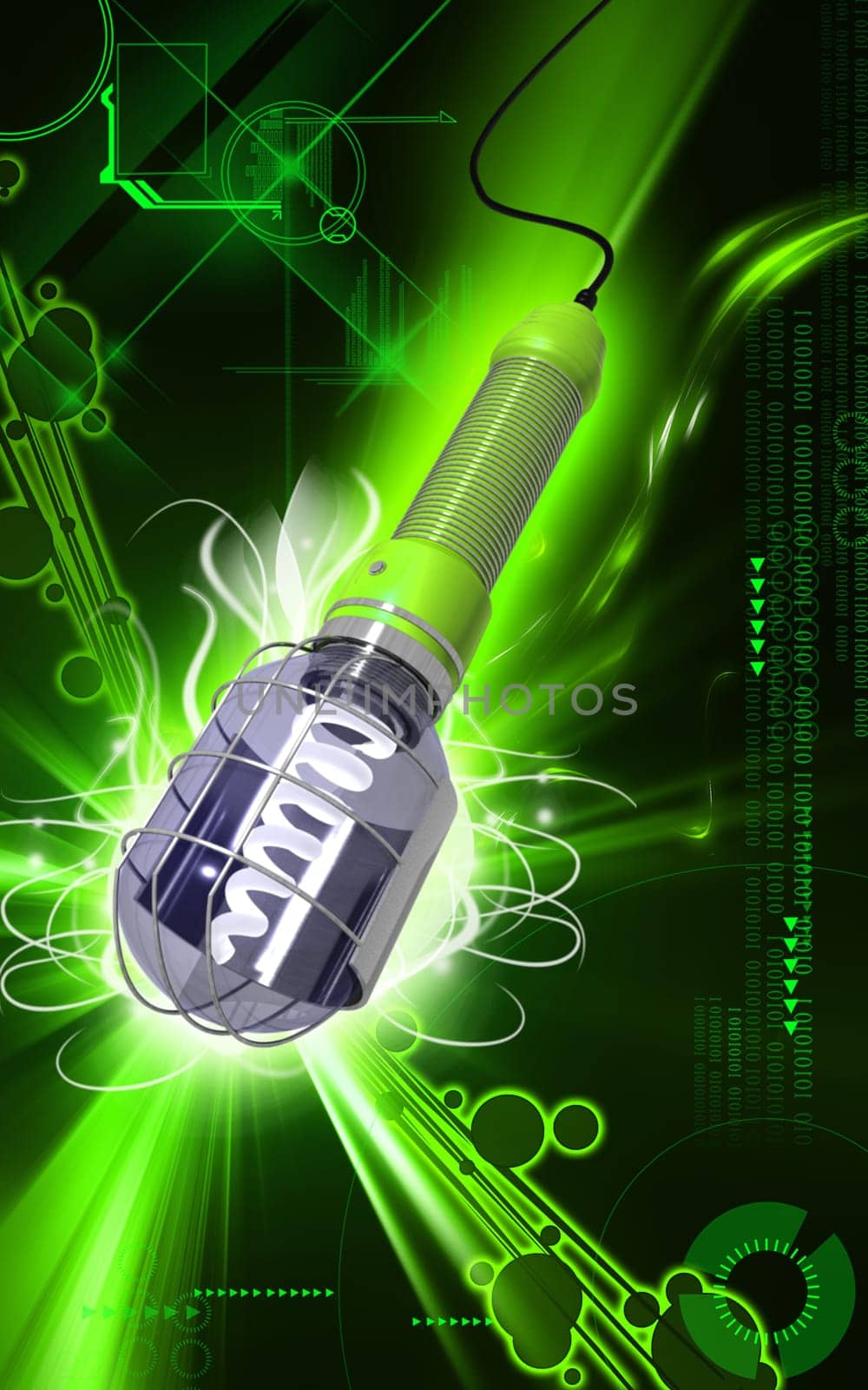 Digital illustration of a Wire cage work light fan in colour background