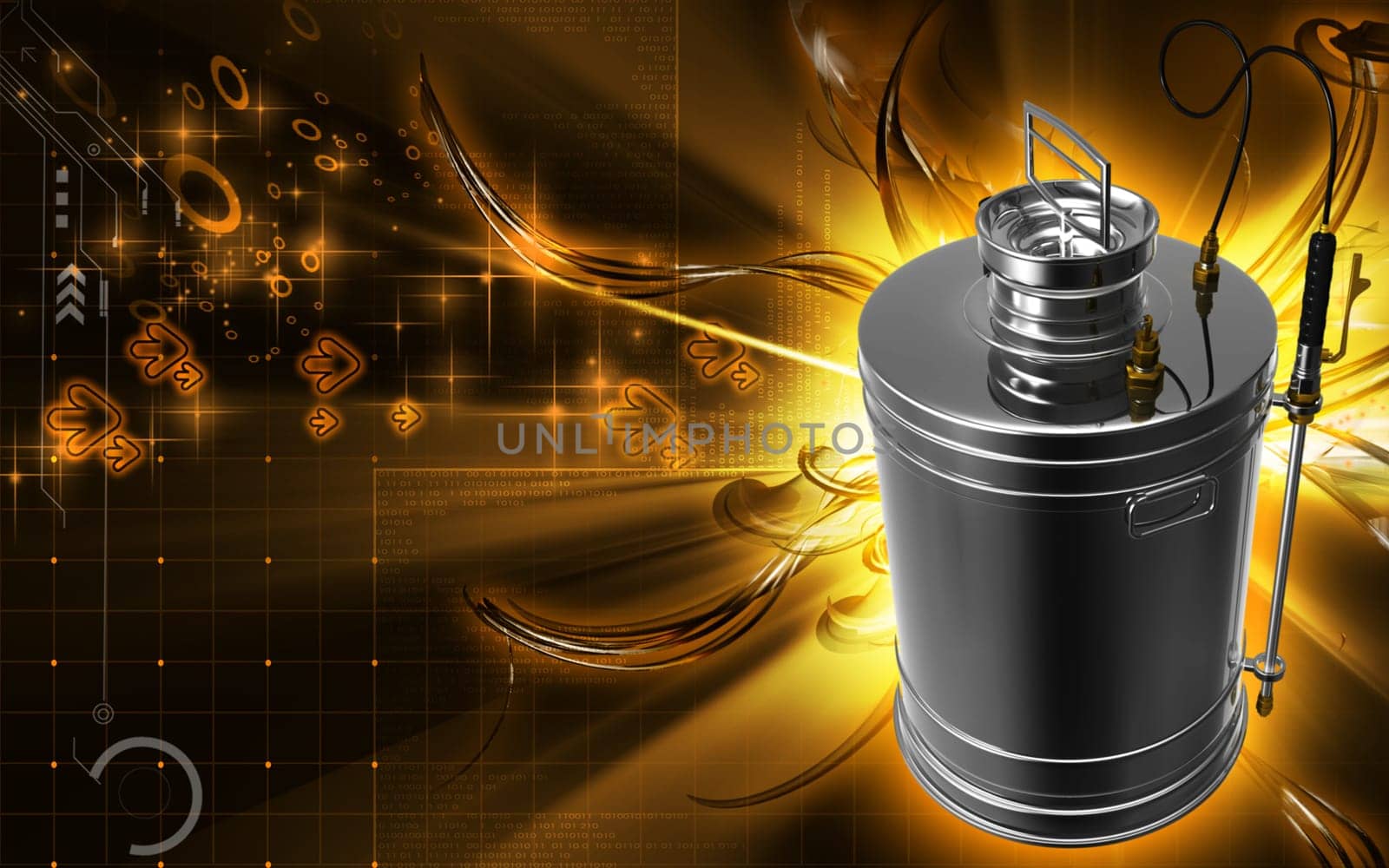 Digital illustration of a Pressure sprayer in colour background