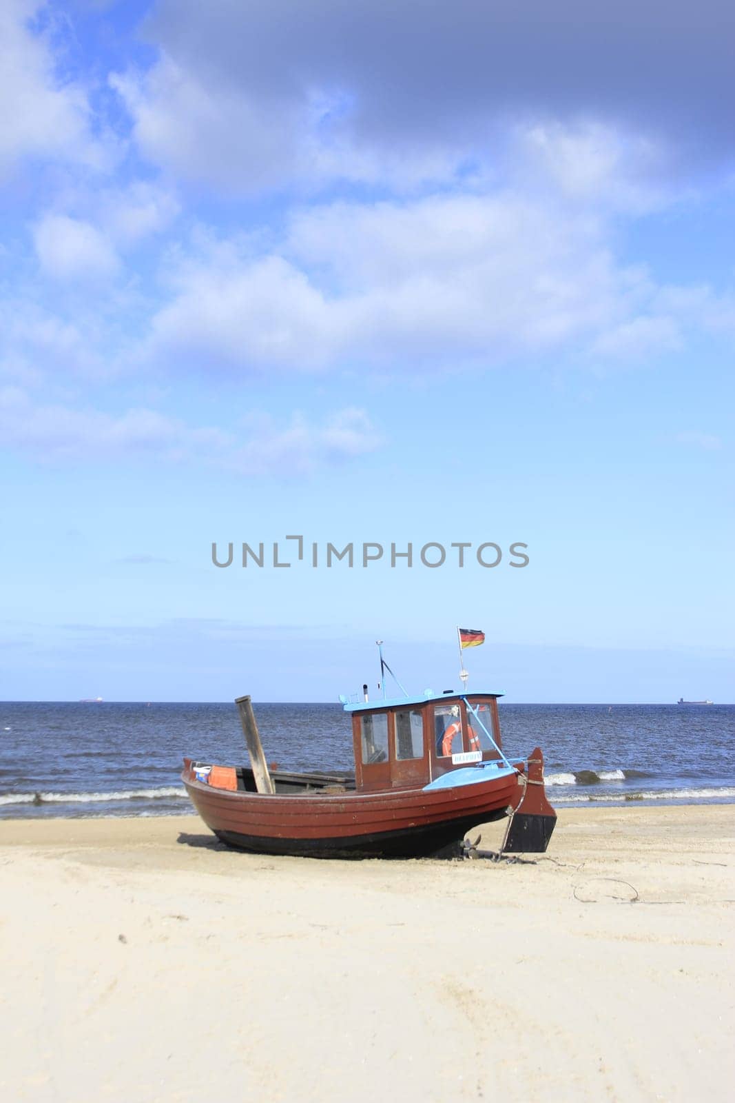 Fishing boat on the shore of the Baltic Sea,Usedom Island,Mecklenburg-Western Pomerania,Germany