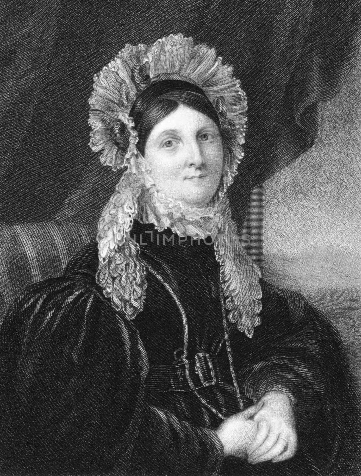Anne Denman on engraving from 1844. John Flaxman&#039 s wife. Engraved by J.Cochran after a picture by Gent and published by P.Jackson, London &amp  Paris.