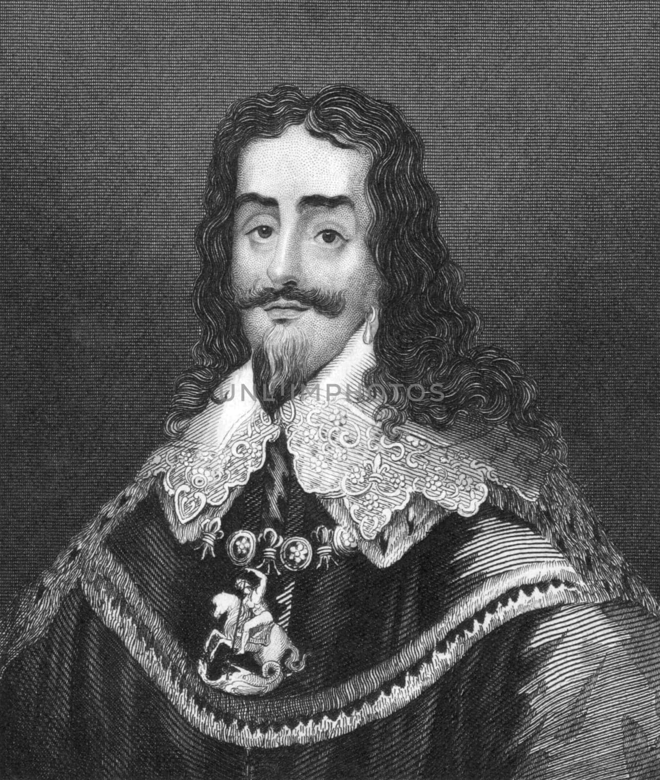 Charles I of England (1600-1649) on engraving from 1830. King of England, Scotland and Ireland from 1625 until his execution. Published in London by Thomas Kelly.