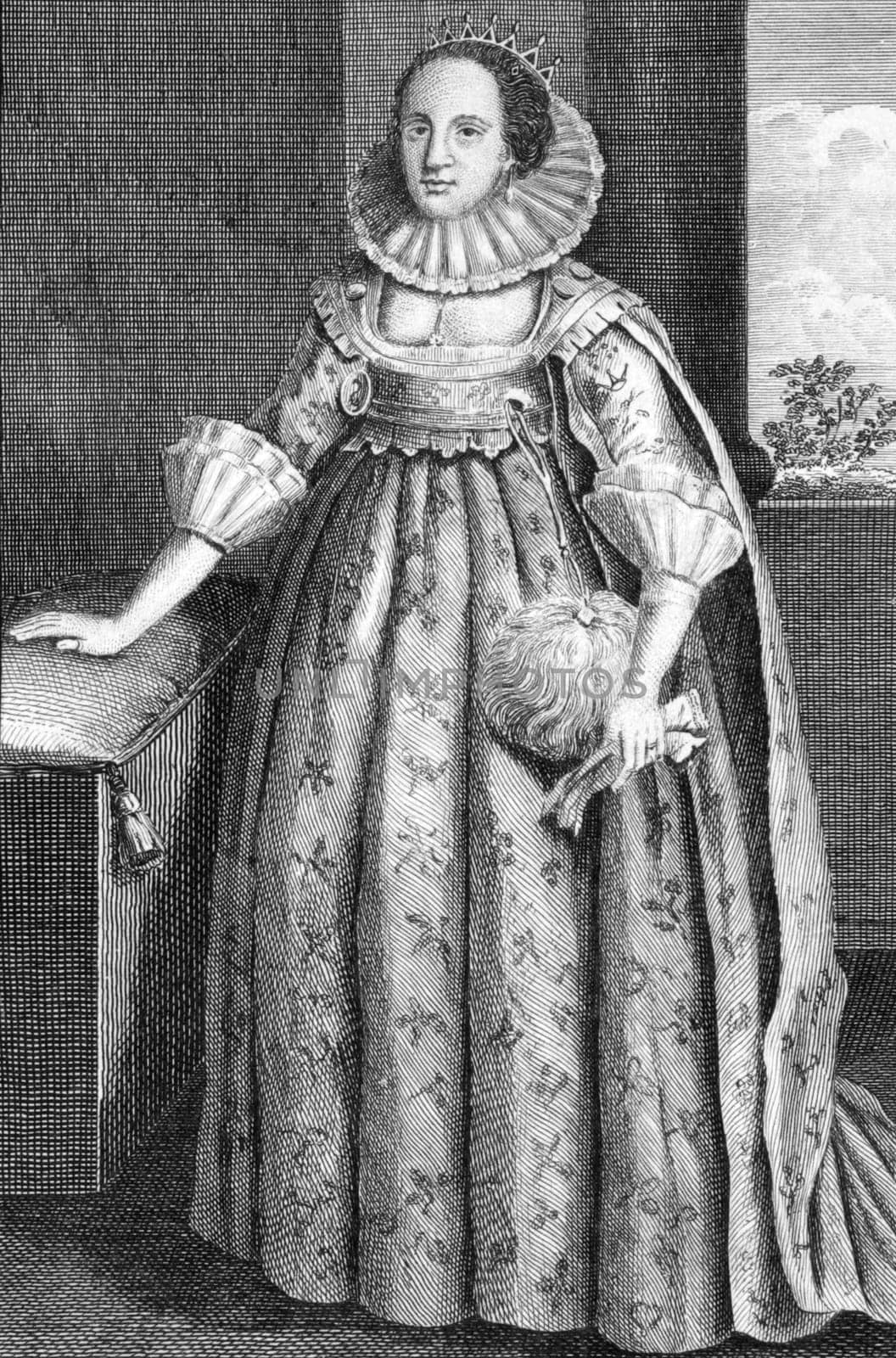 Catherine Knevet (1564-1633) on engraving from 1784. Countess of Suffolk, second wife of Thomas Howard, 1st Earl of Suffolk. Engraved for Walpoole&#039 s new complete British traveller.