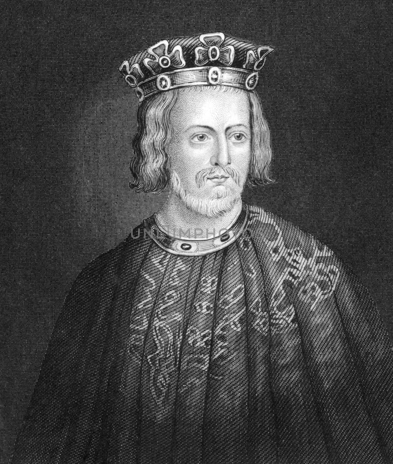 John King of England (1166-1216) on engraving from 1830. King of England during 1199-1216. Published in London by Thomas Kelly.