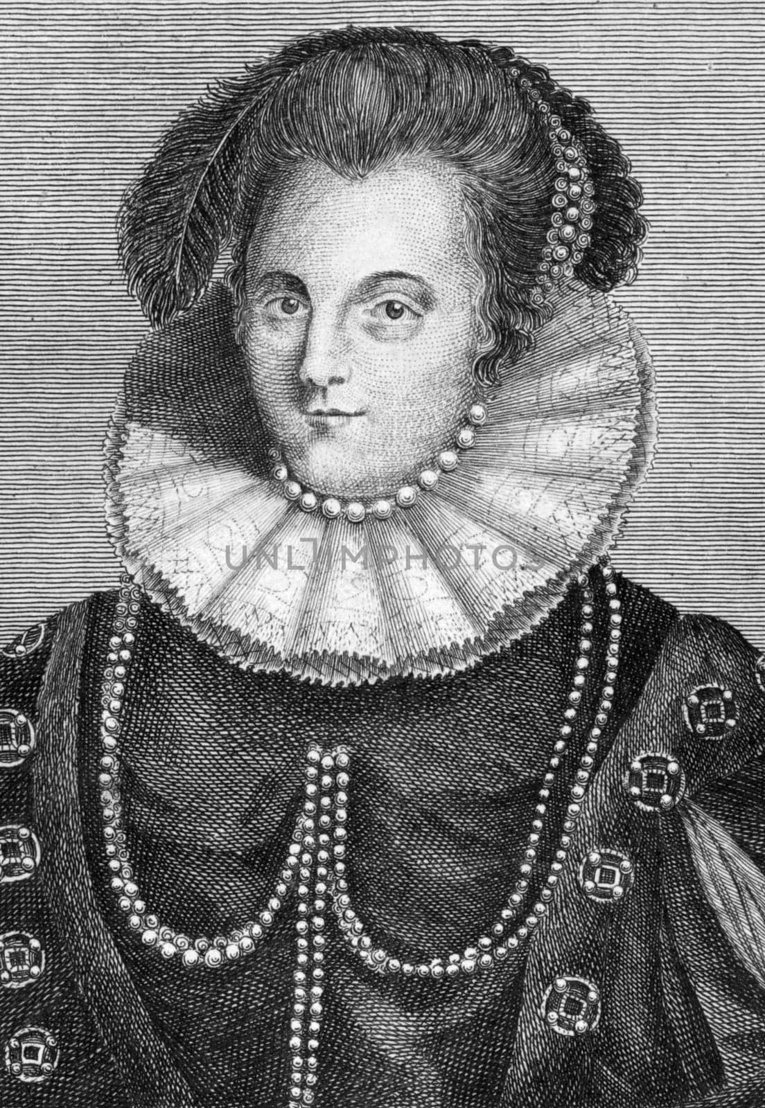 Margaret Clifford (nee Russell), Countess of Cumberland (1560-1616) on engraving from 1784. Wife of George Clifford, 3rd Earl of Cumberland. Engraved for Walpoole&#039 s new complete British traveller.
