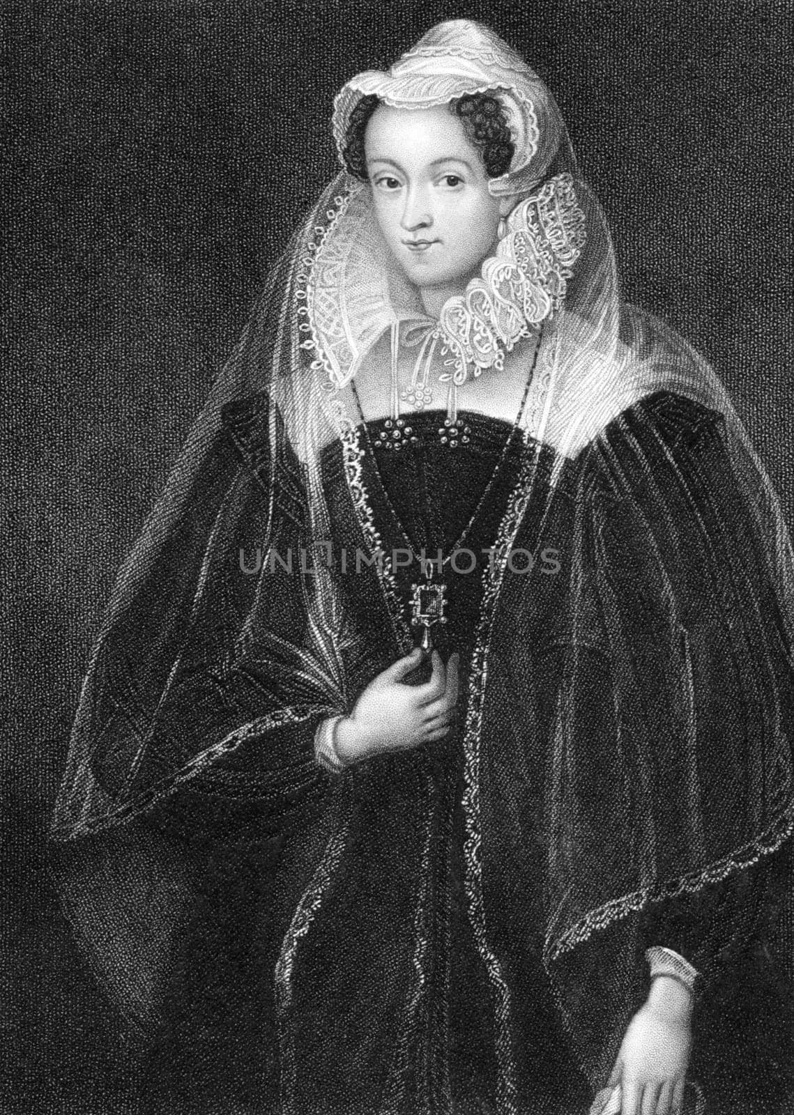 Mary I (1542-1587) on engraving from 1838. Queen of Scotland during 1542-1567. Engraved by W.T.Fry and published by J.Tallis &amp  Co.
