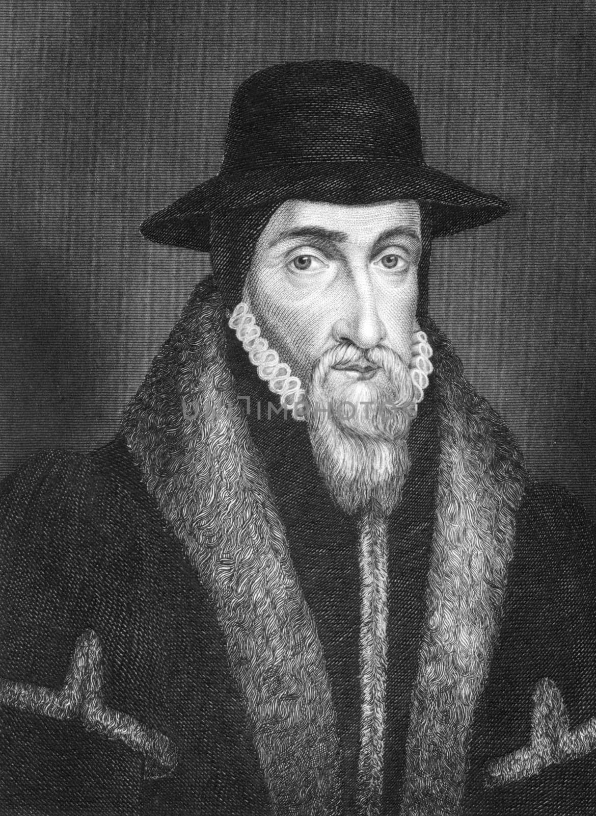 John Foxe (1517-1587) on engraving from 1844. English historian and martyrologist. Published by J.Tallis &amp  Co.