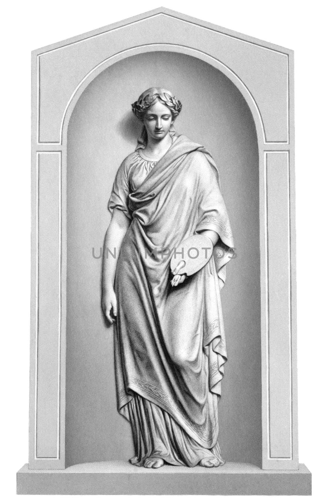 Muse of painting engraving from 1866. Engraved by R.A.Artlett from a sculpture by J.H.Foley.