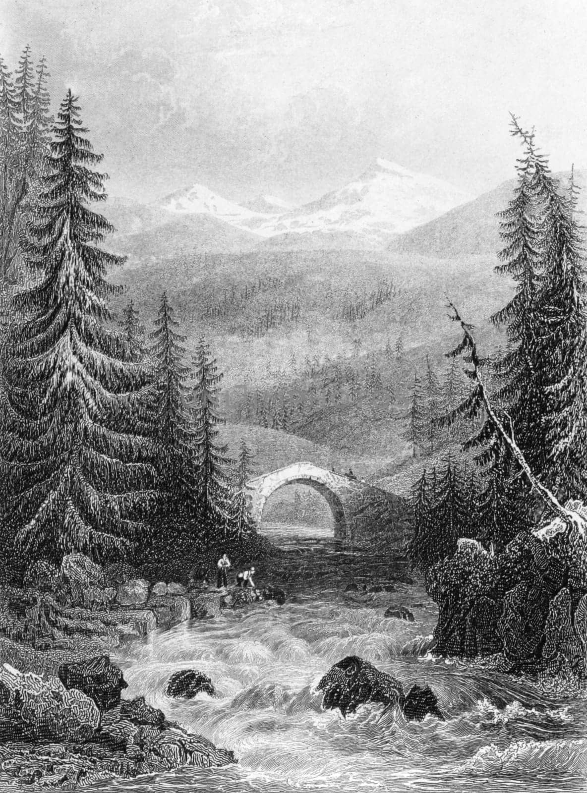 Upper Rhine on engraving from 1878. Engraved by Payne after a picture by Tombleson.