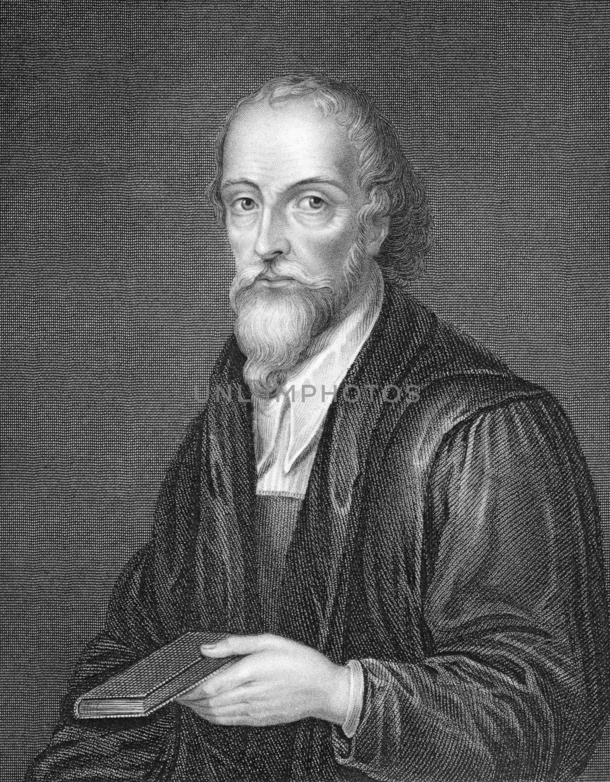 Nicholas Ridley (1500-1555) on engraving from 1838.  English Bishop of London. Engraved by J.Cochran and published by J.Tallis &amp  Co.