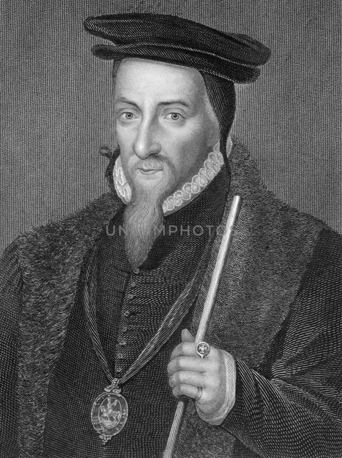 Sir William Paulet (1483/1485-1572) on engraving from 1838. English Secretary of State and statesman who attained several peerages during his life: Baron St John, Earl of Wiltshire and Marquess of Winchester. Engraved by H.Robinson after a painting by Hol