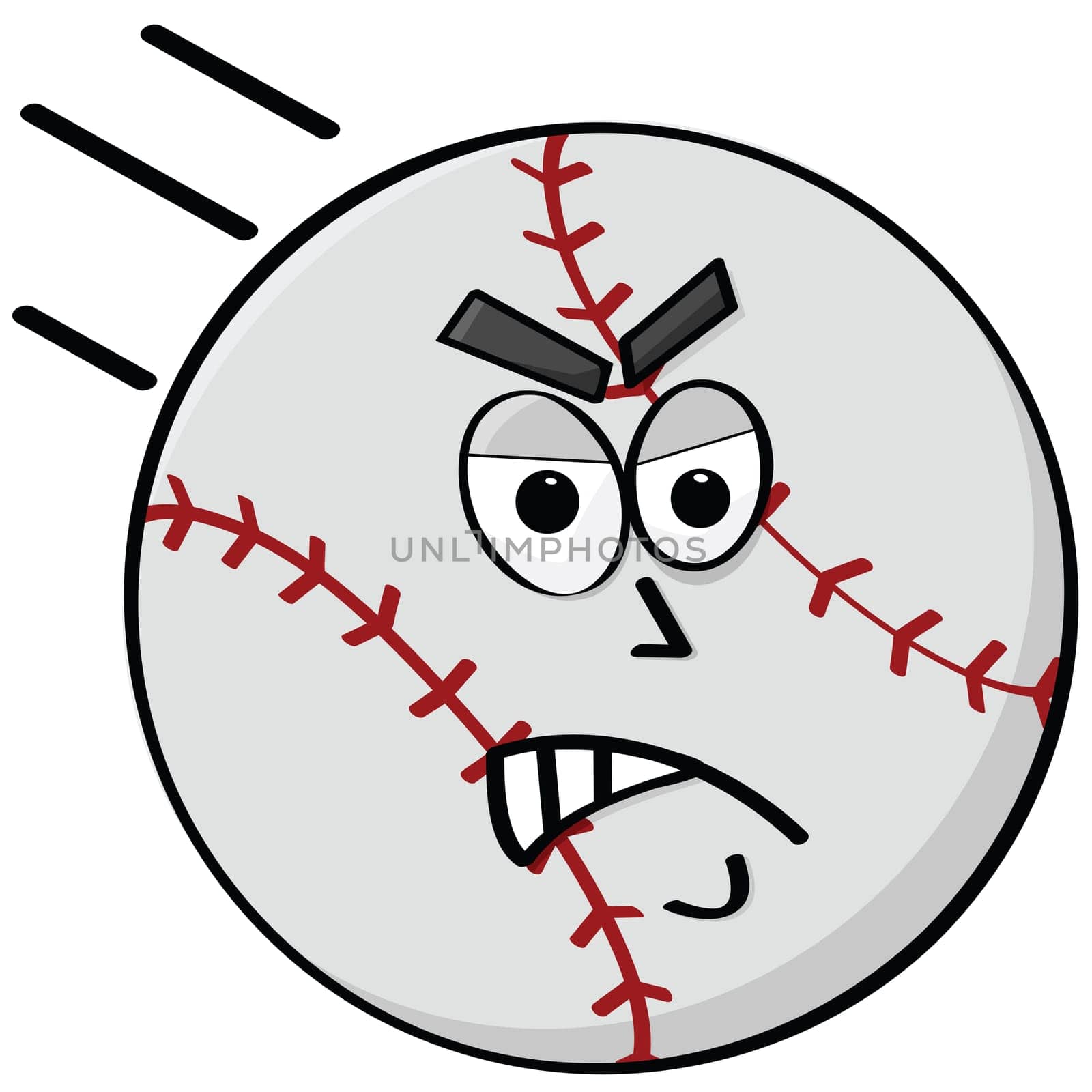 Cartoon illustration of an angry baseball flying