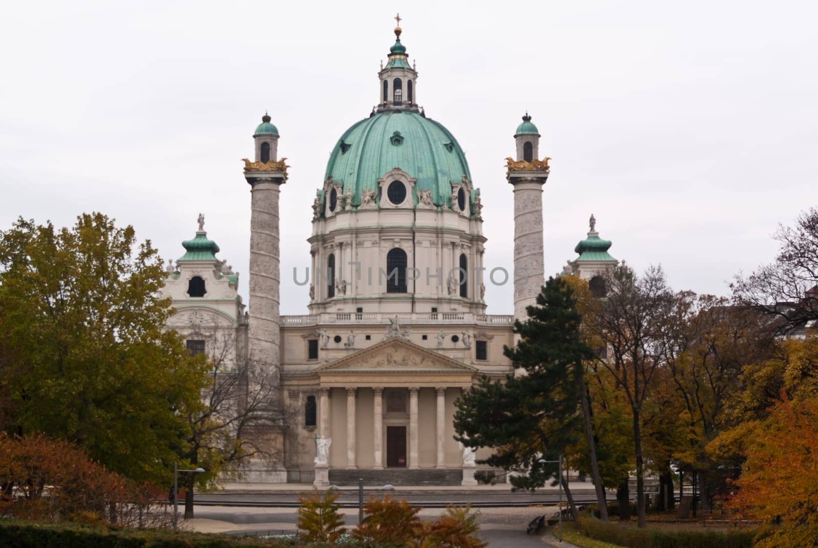 Autumn view of the St. Charles's Church in Vienna.