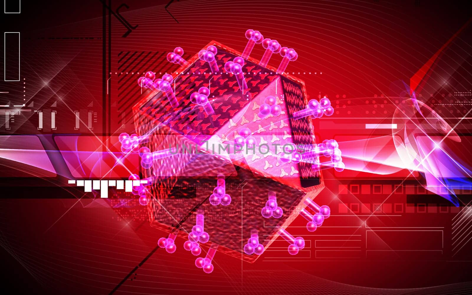 Digital illustration of HIV in colour background