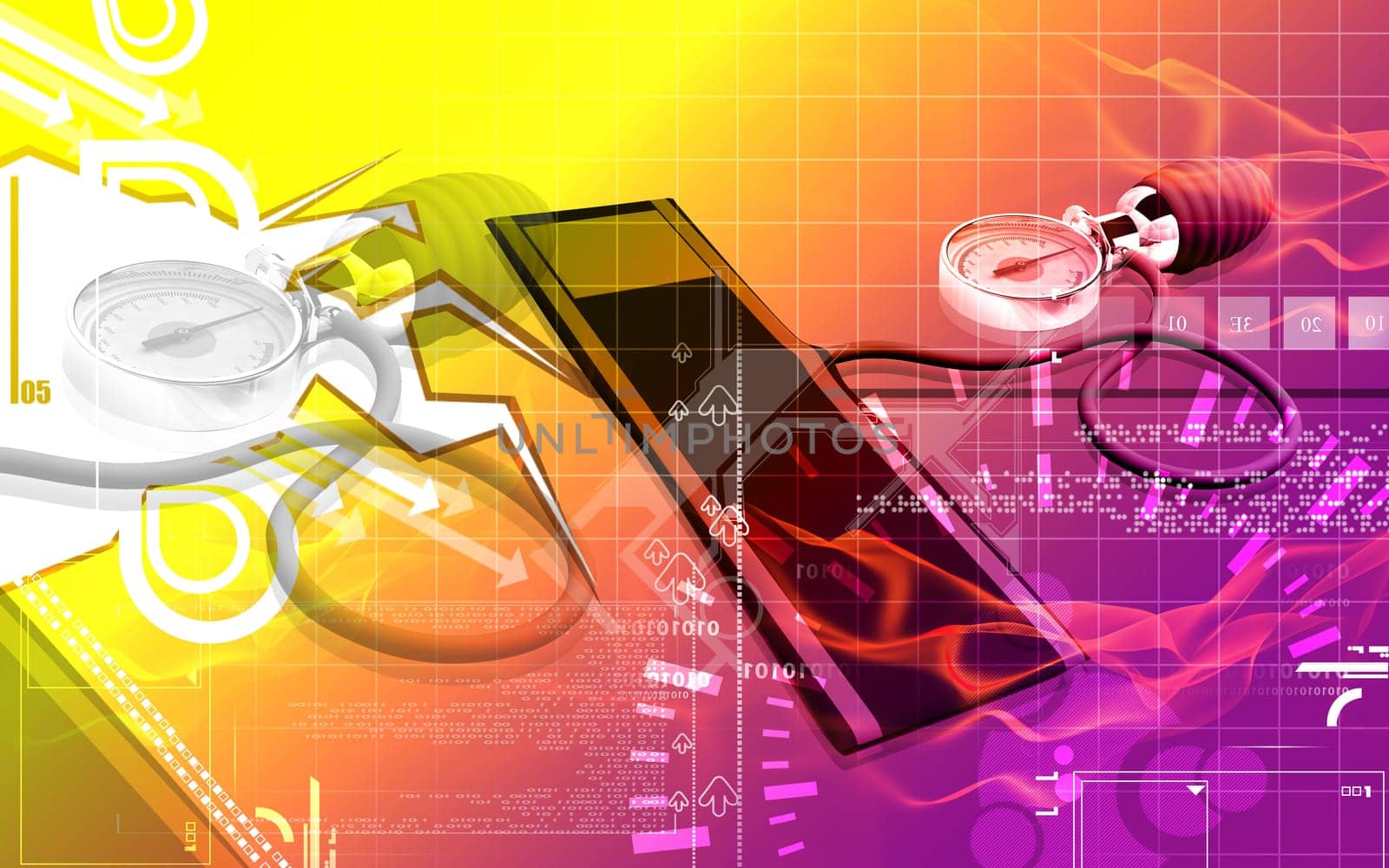 Digital illustration of sphygmomanometer in colour background