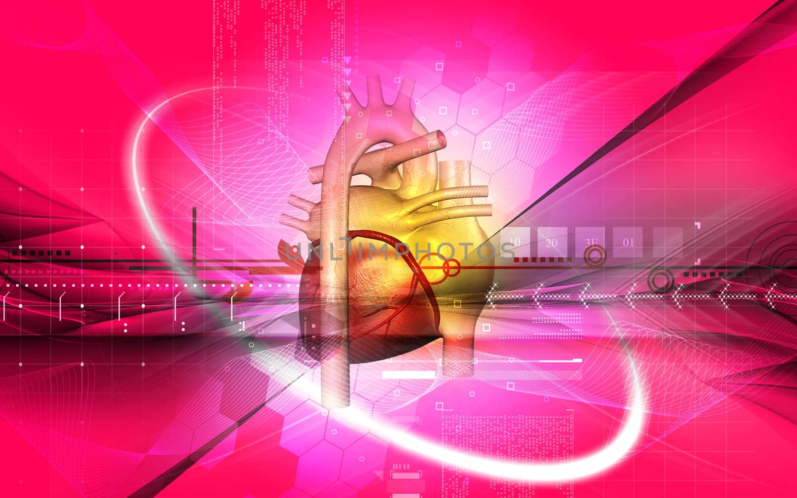 Digital illustration of heart in colour background