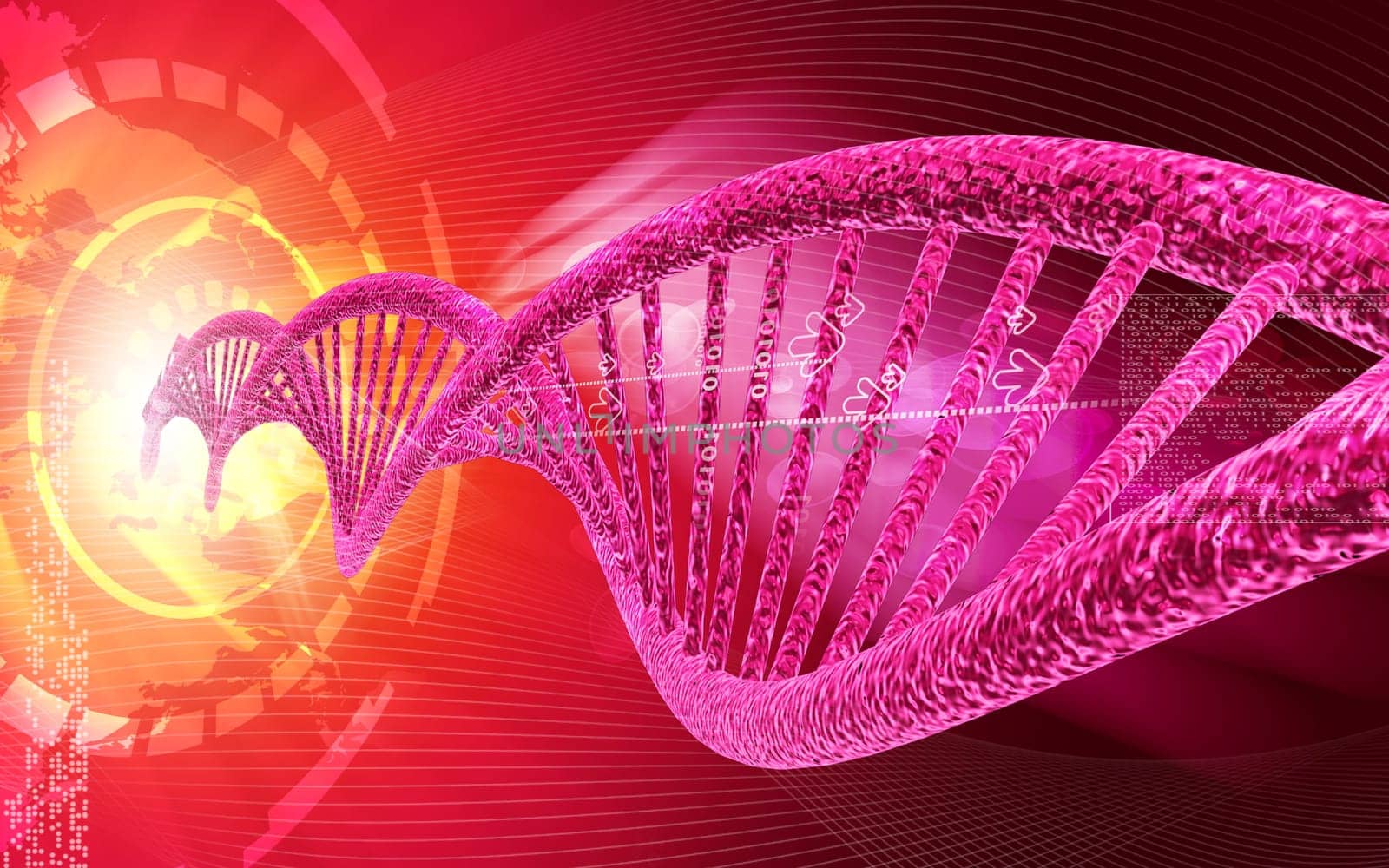 Digital illustration DNA structure in colour background