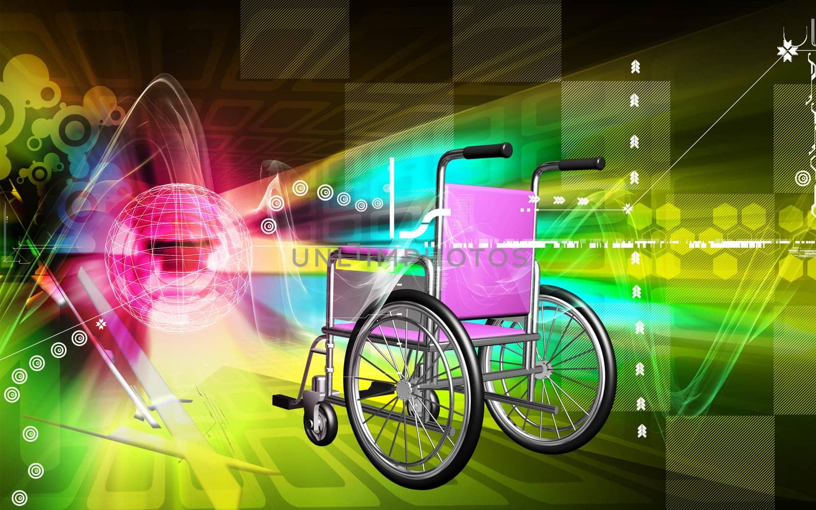 Digital Illustration of wheel chair in colour background