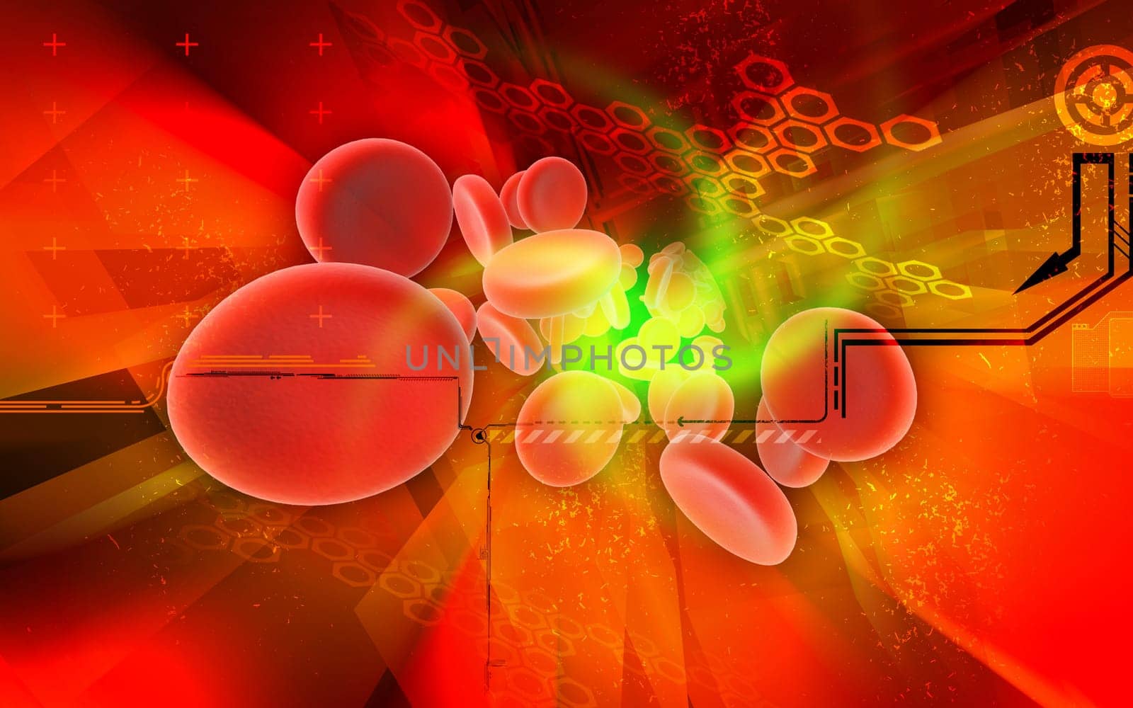 Digital illustration of blood cell in colour background