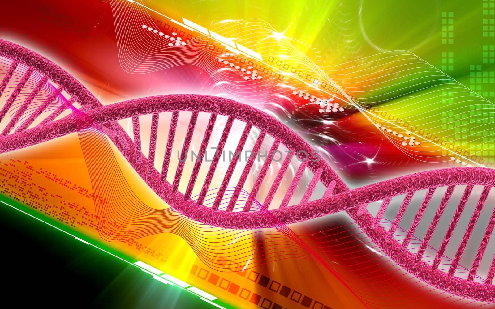 Digital illustration DNA structure in colour background