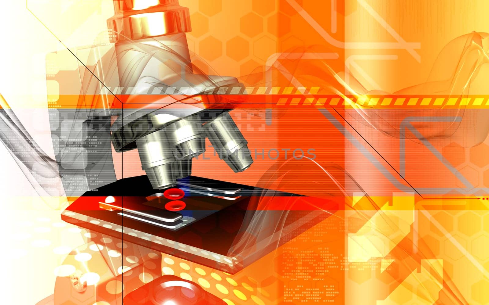 Digital illustration of microscope in colour background