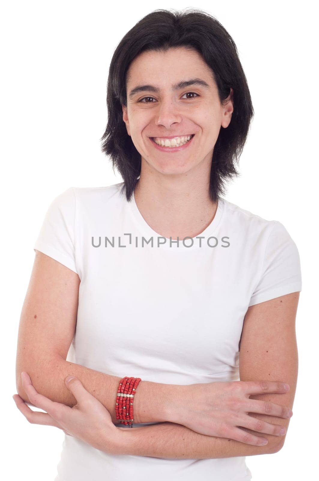 smiling casual woman portrait isolated on white background (folded arms)
