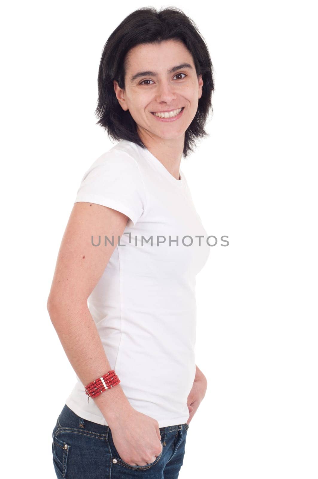 beautiful casual woman portrait posing isolated on white background