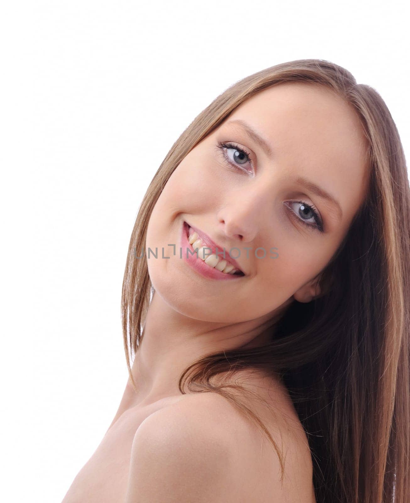 Portrait of smiling beautiful woman  - isolated on white