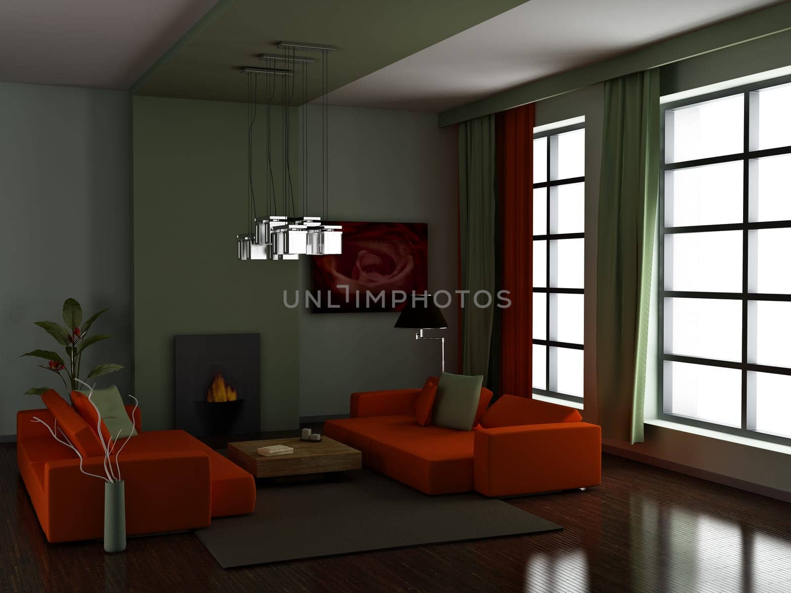 modern interior (3D render) -  Living Room