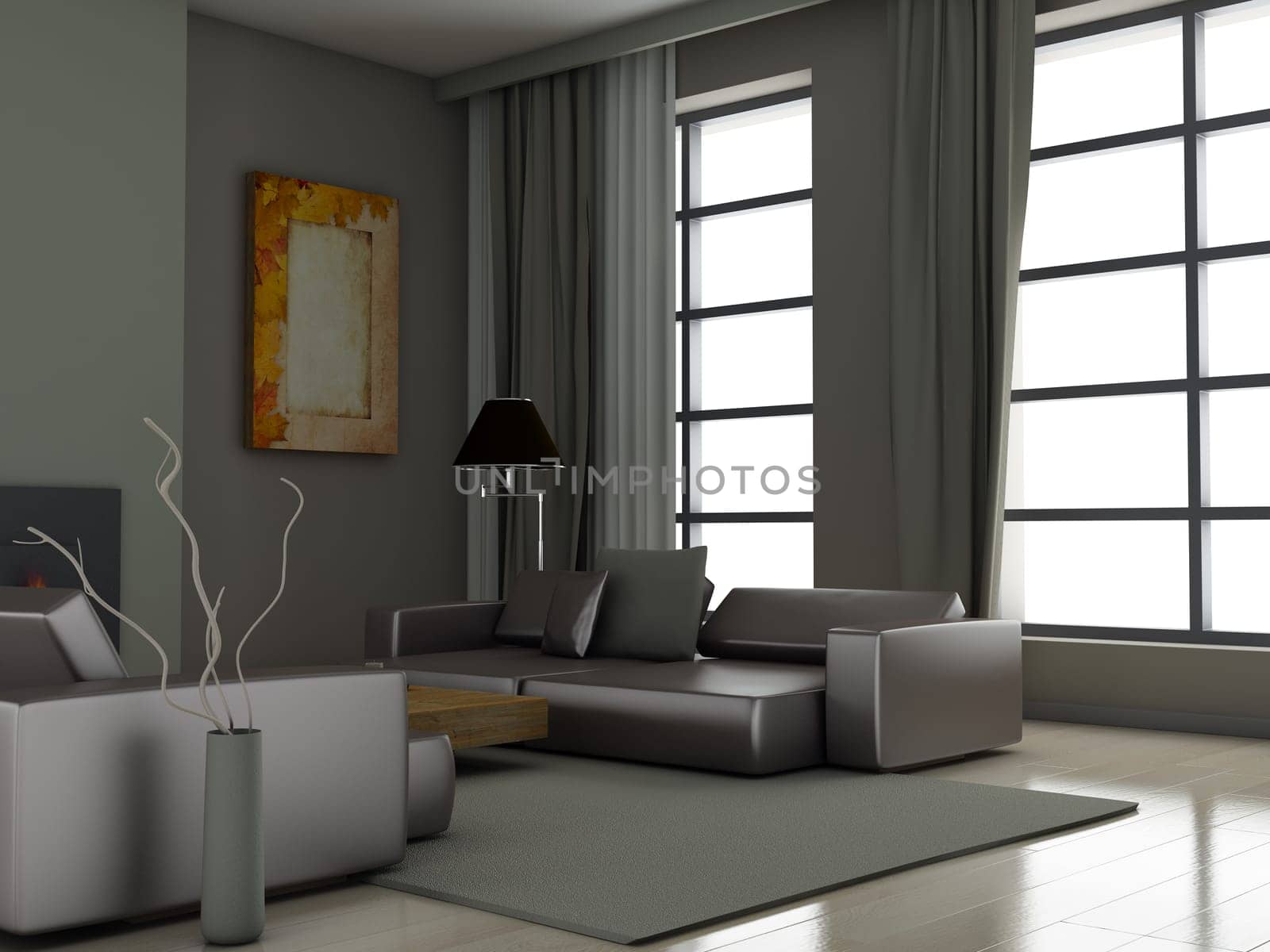 modern interior (3D render) -  Living Room