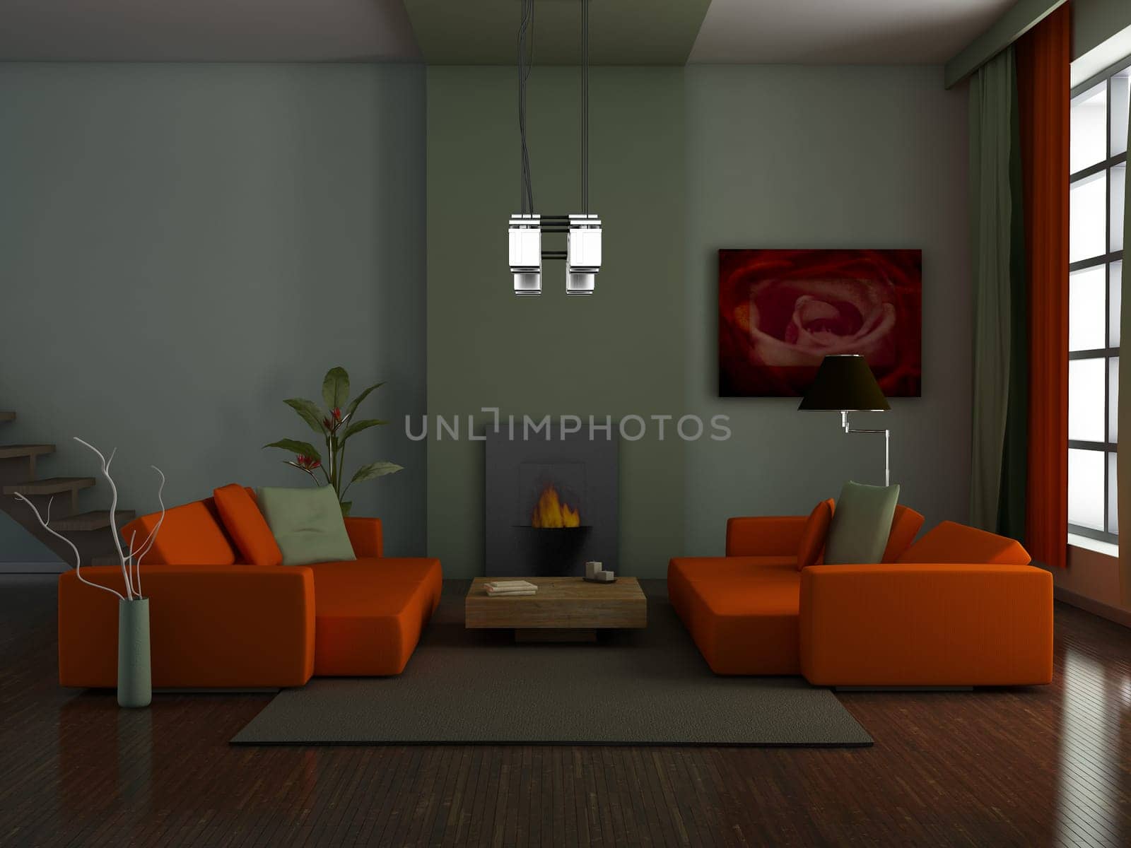 modern interior (3D render) -  Living Room