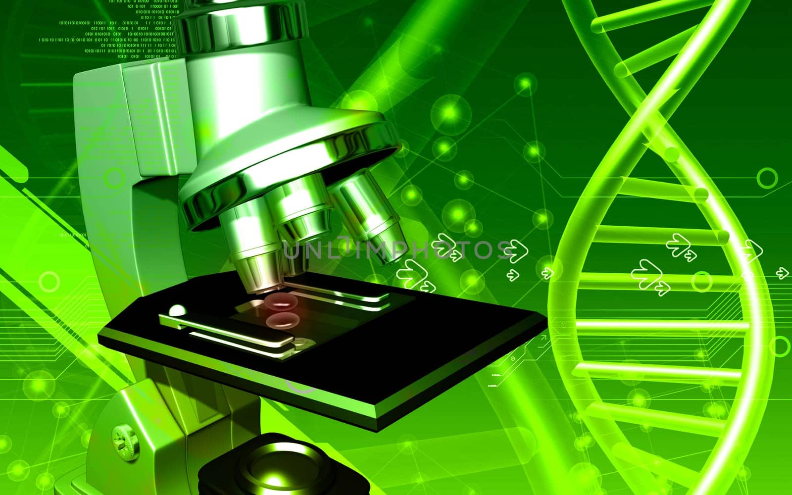 Digital illustration of microscope in colour background