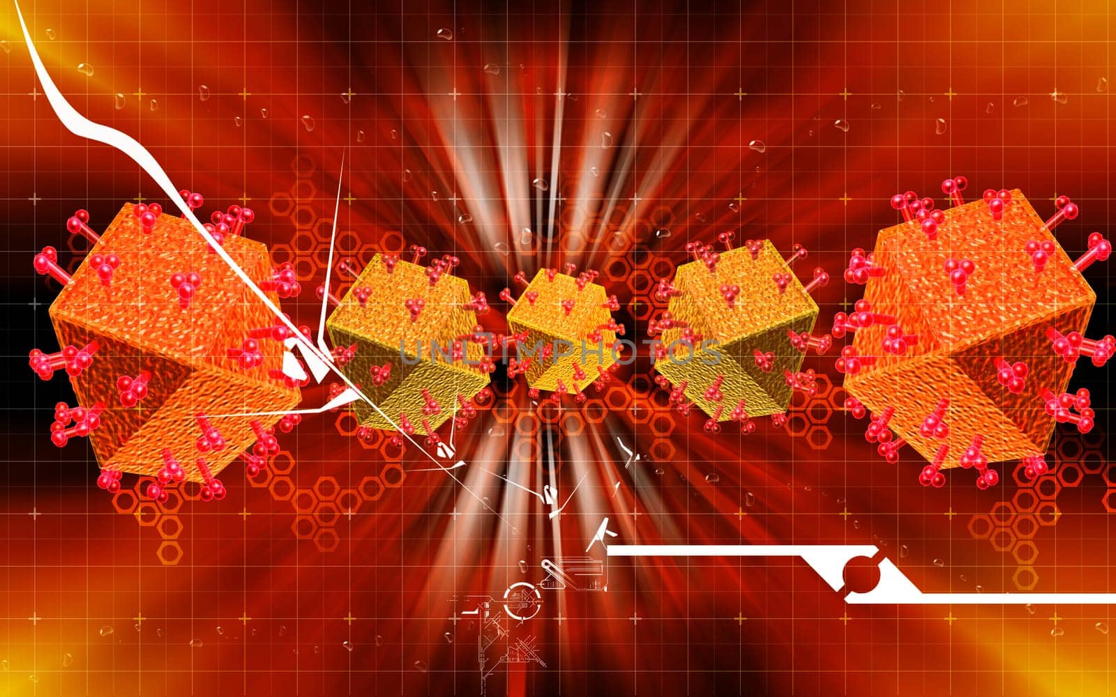 Digital illustration of HIV in colour background
